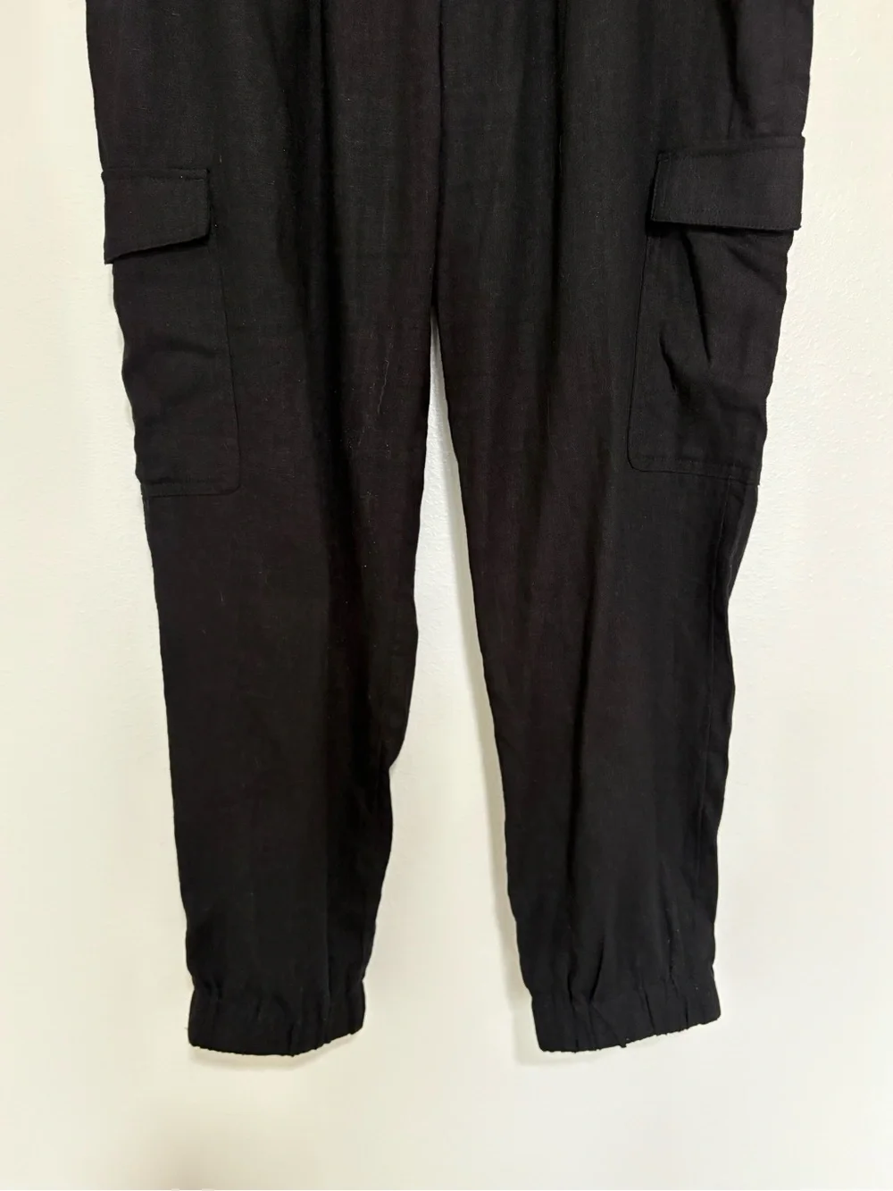 Banana Republic Linen Blend High Rise Pull-On Cargo Jogger Pant Black Large